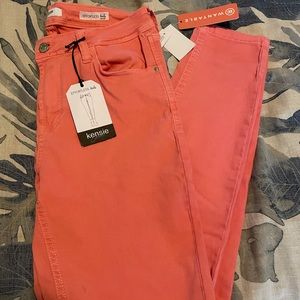 Kensie Ankle Biter Skinny Jeans in Sunset Coral